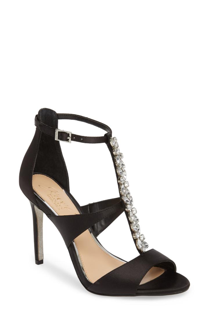 Women's Jewel Badgley Mischka Mica Crystal Embellished Strappy Sandal .5 M - Black