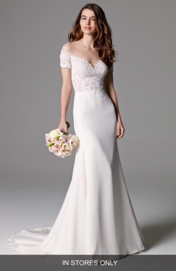Women's Watters Seaton Illusion Off-the-shoulder Lace & Georgette Trumpet Gown