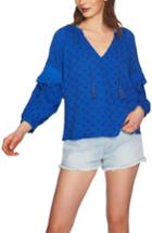 Women's 1.state Split Neck Blouson Sleeve Top, Size - Blue
