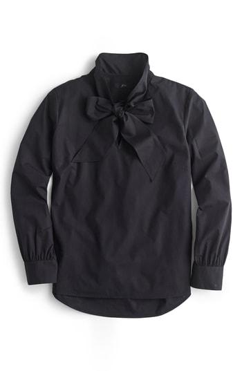 Women's J.crew Tie-neck Cotton Top, Size - Black