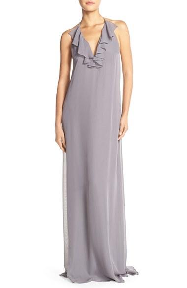 Women's Nouvelle Amsale 'daryl' Ruffle Neck Chiffon Halter Gown