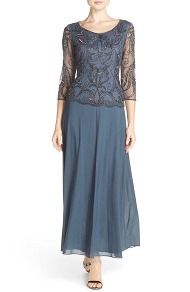 Petite Women's Pisarro Nights Embellished Mesh Gown P - Grey