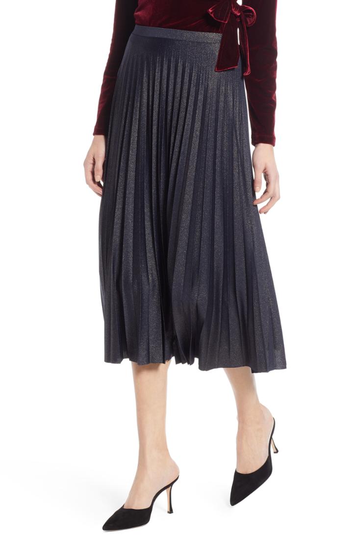 Women's Halogen Metallic Pleat Midi Skirt - Blue