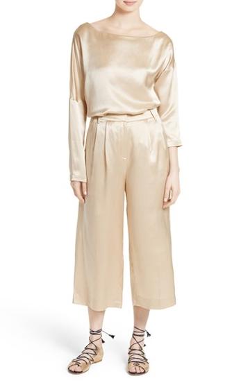 Women's Tibi Asymmetrical Off The Shoulder Silk Top, Size - Metallic
