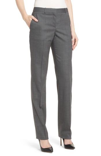 Women's Boss Tamea Straight Leg Stretch Wool Trousers R - Grey