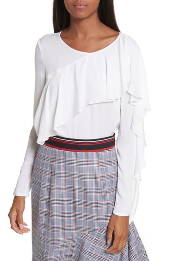 Women's Milly Stretch Silk Ruffle Top - White