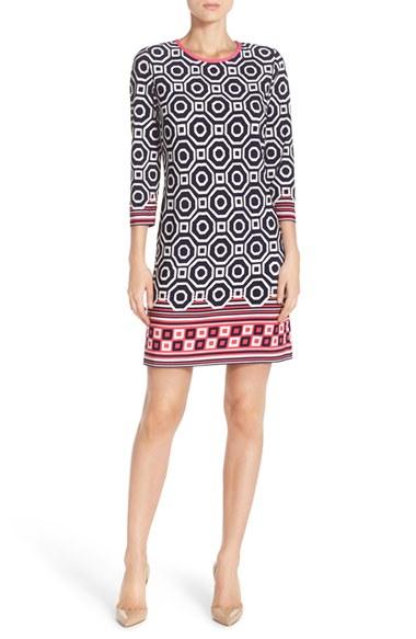 Petite Women's Eliza J Print Jersey Shift Dress P - Blue