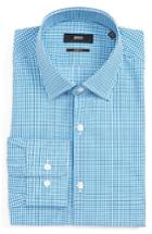 Men's Boss Sharp Fit Check Dress Shirt L - Blue/green