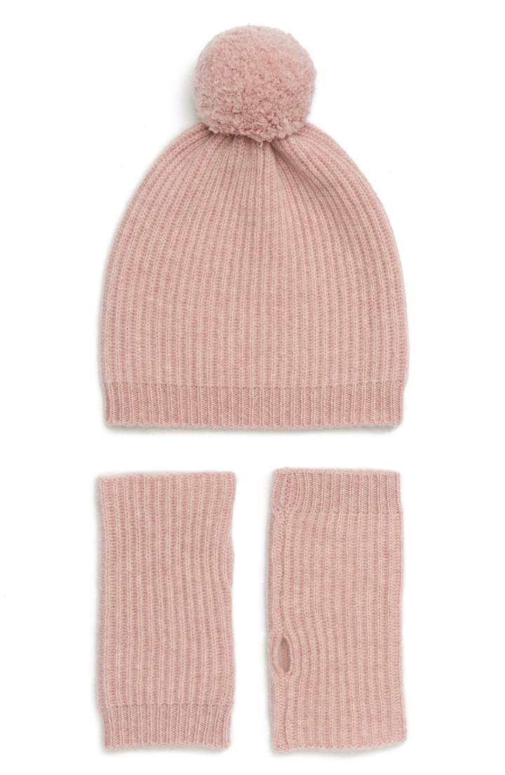 Women's Halogen Cashmere Coordinates Hat & Arm Warmer Set - Pink