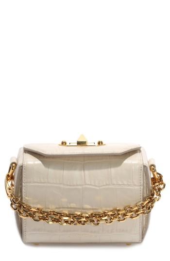 Alexander Mcqueen Mini Box Croc-embossed Leather Bag - White