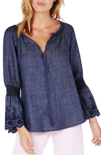 Women's Michael Stars Frilled Sleeve Peasant Top - Blue