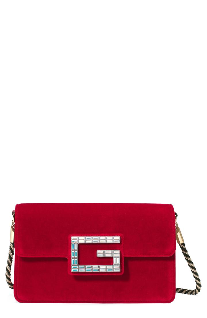 Gucci Small Broadway Velvet Crossbody Bag - Red