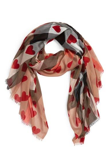 Women's Burberry Check & Heart Pattern Scarf, Size - Beige