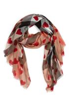 Women's Burberry Check & Heart Pattern Scarf, Size - Beige