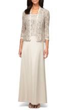 Women's Alex Evenings Sequin Lace & Satin Gown With Jacket (similar To 14w) - Beige