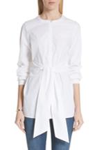 Women's St. John Collection Tie Front Stretch Poplin Shirt - White