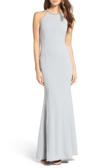 Women's Lulus Bead Neck Mermaid Gown - Grey