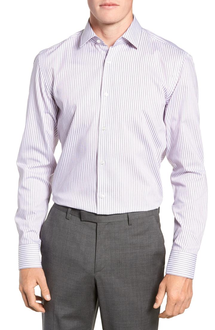 Men's Boss Jenno Trim Fit Stripe Dress Shirt .5 - Purple