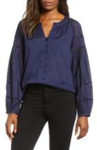 Women's Caslon Embroidered Peasant Sleeve Top - Blue