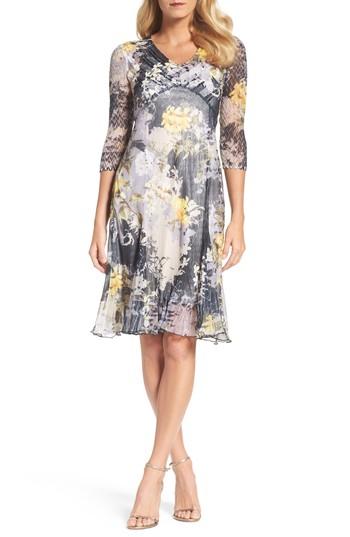 Petite Women's Komarov Print Chiffon A-line Dress P - Black