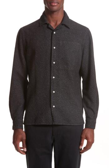 Men's Eidos Napoli Herringbone Texture Shirt - Grey