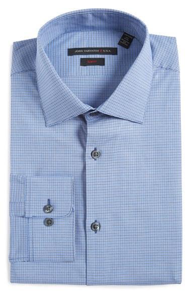 Men's John Varvatos Star Usa Soho Slim Fit Stretch Check Dress Shirt .5 L - Blue