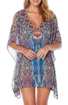 Women's Laundry By Shelli Segal Abstract Feathers Cover-up Tunic - Blue
