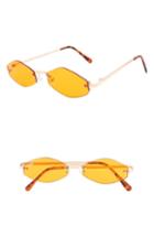 Women's Nem Lush Retro 55mm Rimless Geometric Sunglasses - Vibrant Orange/ Gold