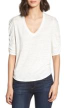 Women's Chelsea28 Ruched Elbow Sleeve Linen Tee, Size - White