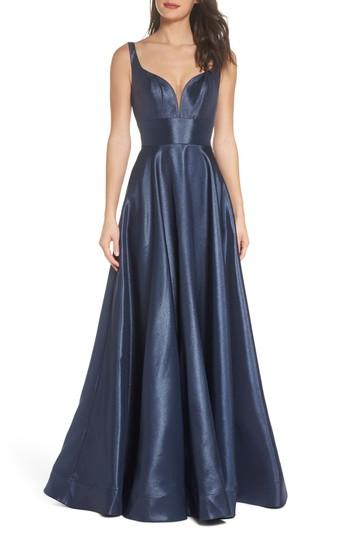 Women's La Femme Mikado A-line Gown - Blue