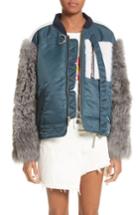 Women's Sandy Liang Peter Genuine Shearling Sleeve Jacket Us / 36 Fr - Blue