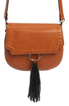 Cesca Tassel Detail Faux Leather Saddle Bag - Brown