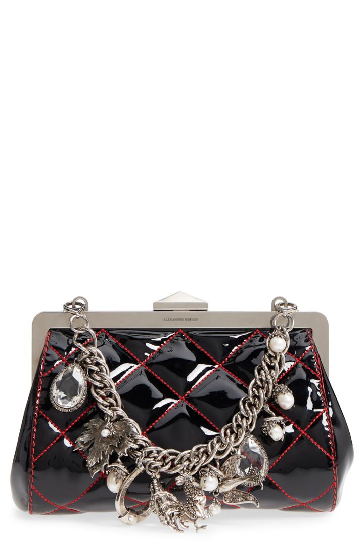 Alexander Mcqueen Quilted Patent Leather Frame Clutch -