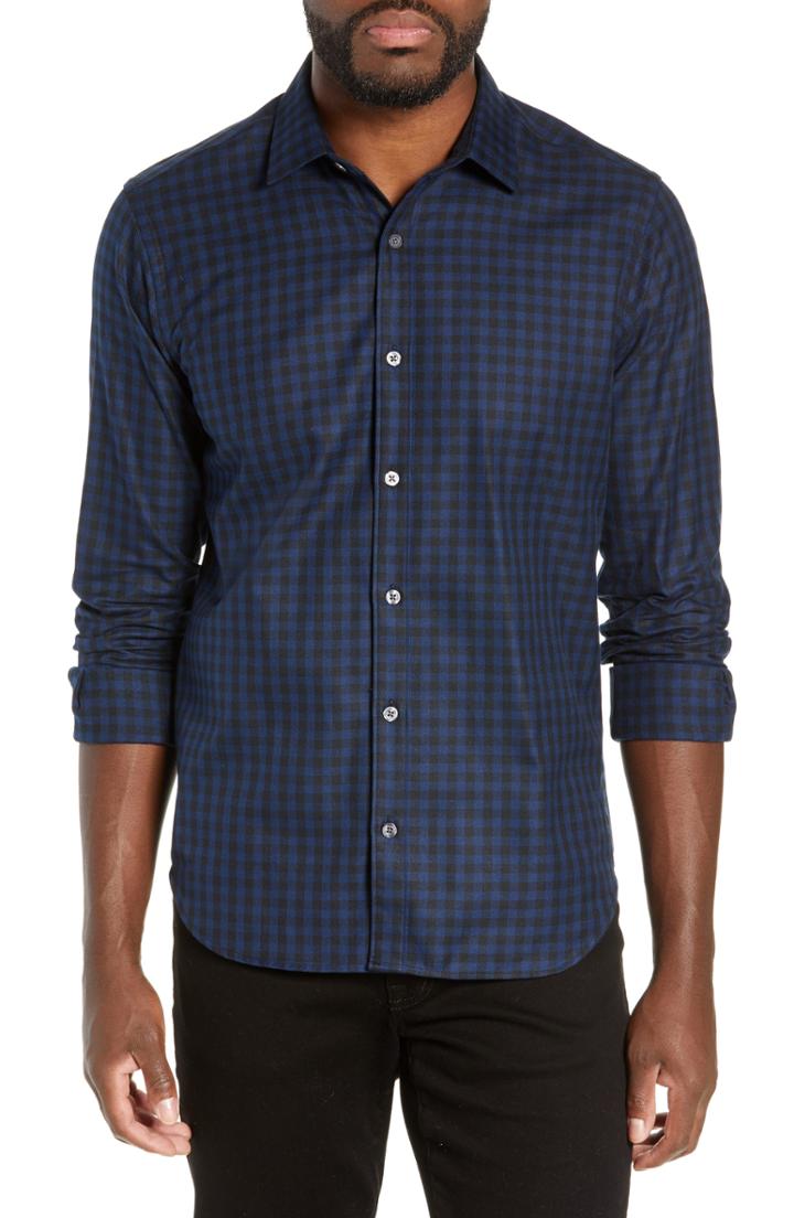 Men's Jeff Buffalo Slim Fit Check Flannel Shirt - Blue