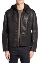 Men's Cole Haan Leather Moto Jacket With Knit Hood - Black
