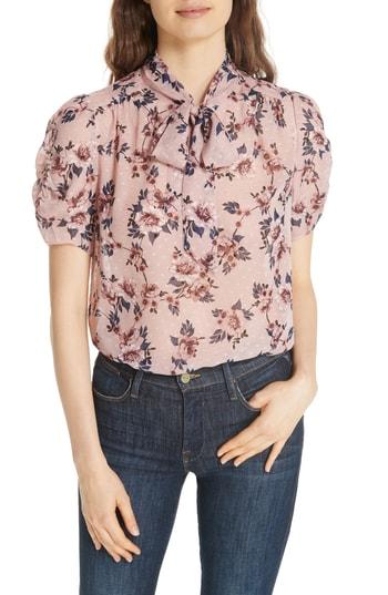 Women's Kate Spade New York Prairie Rose Tie Neck Silk Blouse, Size - Pink