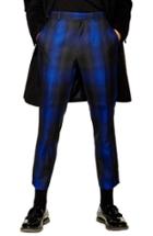 Men's Topman Skinny Fit Check Crop Trousers X 32 - Blue