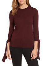 Women's Halogen Tie Sleeve Crewneck Sweater, Size - Burgundy