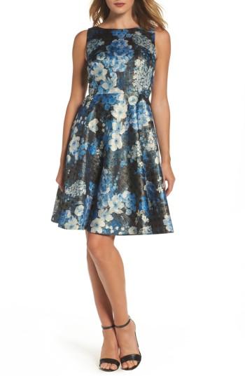 Women's Tahari Floral Fit & Flare Dress - Blue