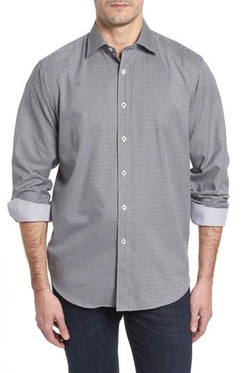 Men's Bugatchi Classic Fit Lines Of Distinction Print Sport Shirt - Black