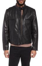 Men's Hudson Racer Slim Fit Leather Moto Jacket - Black