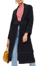 Women's Topshop Contrast Stitch Duster Coat Us (fits Like 0) - Blue