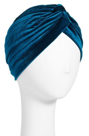 Asa Kaftans Velvet Turban, Size - Blue/green