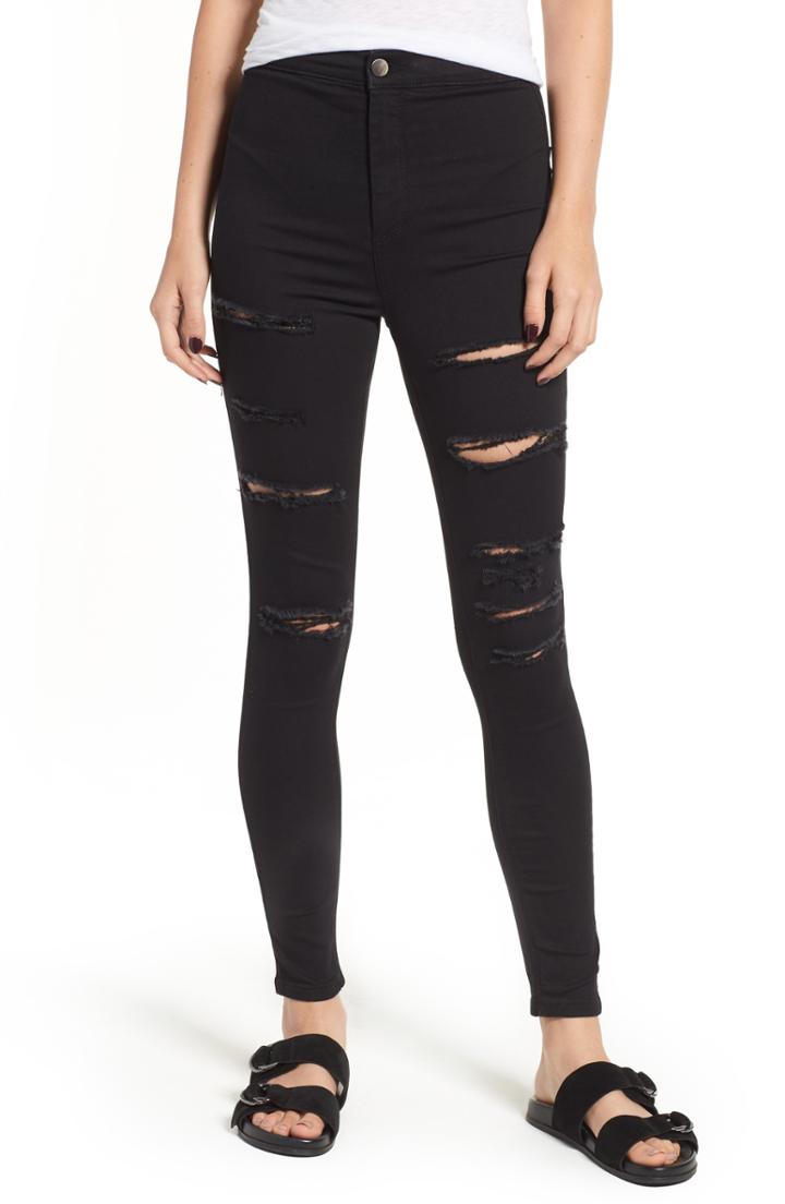 Women's Topshop Moto Joni Ripped Skinny Jeans W X 30l (fits Like 27w) - Black