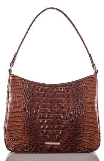 Brahmin Noelle Croc Embossed Leather Hobo Bag - Brown