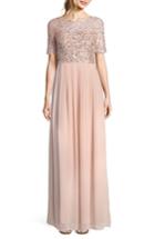 Women's Adrianna Papell Beaded Bodice Georgette Gown - Pink