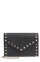 Women's Valentino Garavani Rocktstud V-flap Calfskin Leather Wallet On A Chain - Black