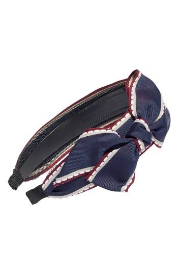 Cara Big Bow Stripe Headband, Size - Blue