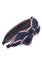 Cara Big Bow Stripe Headband, Size - Blue