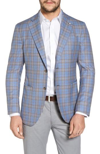 Men's L.b.m. 1911 Classic Fit Plaid Wool Sport Coat Us / 50 Eu R - Blue